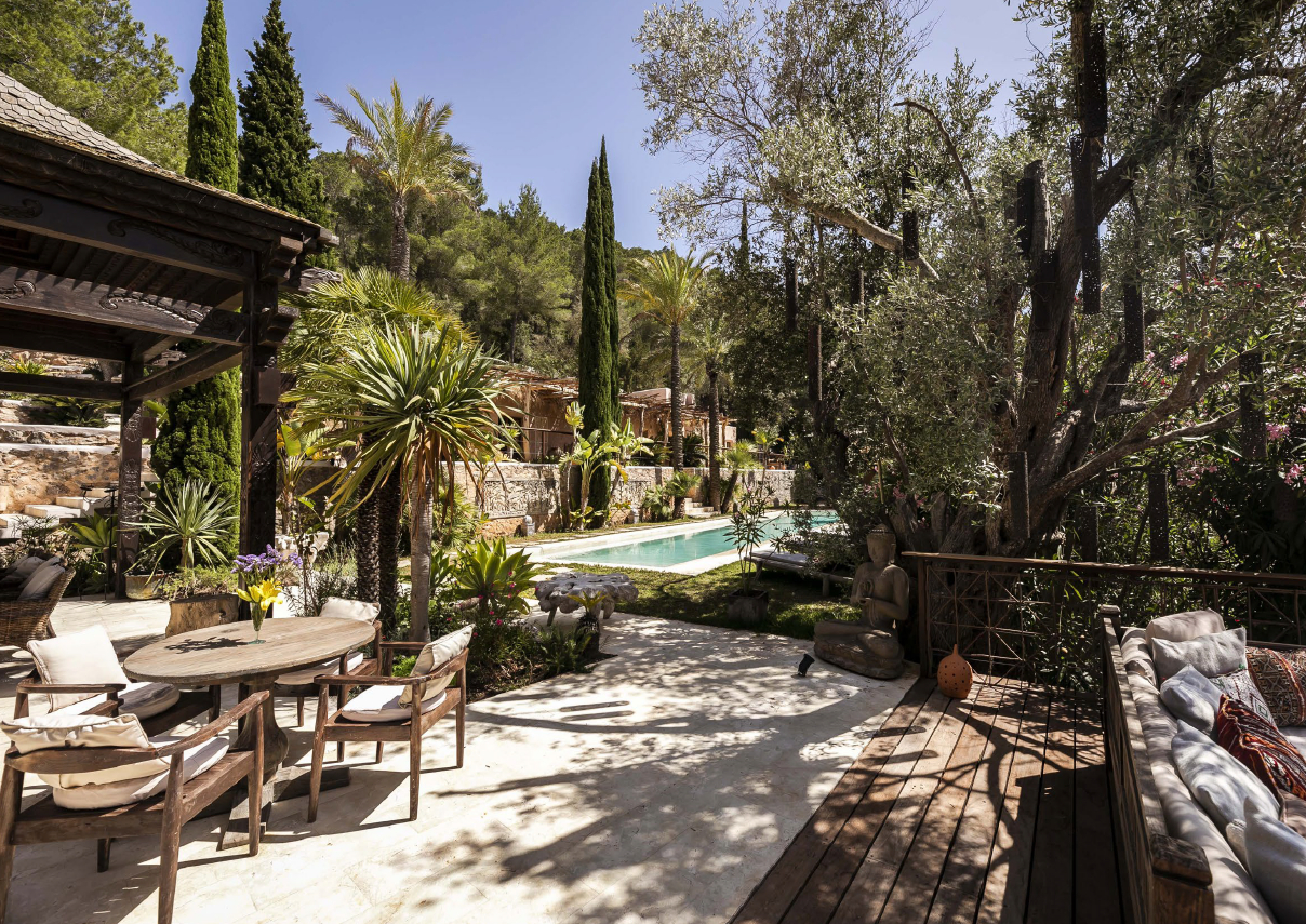 The terrace, swimming pool and garden
